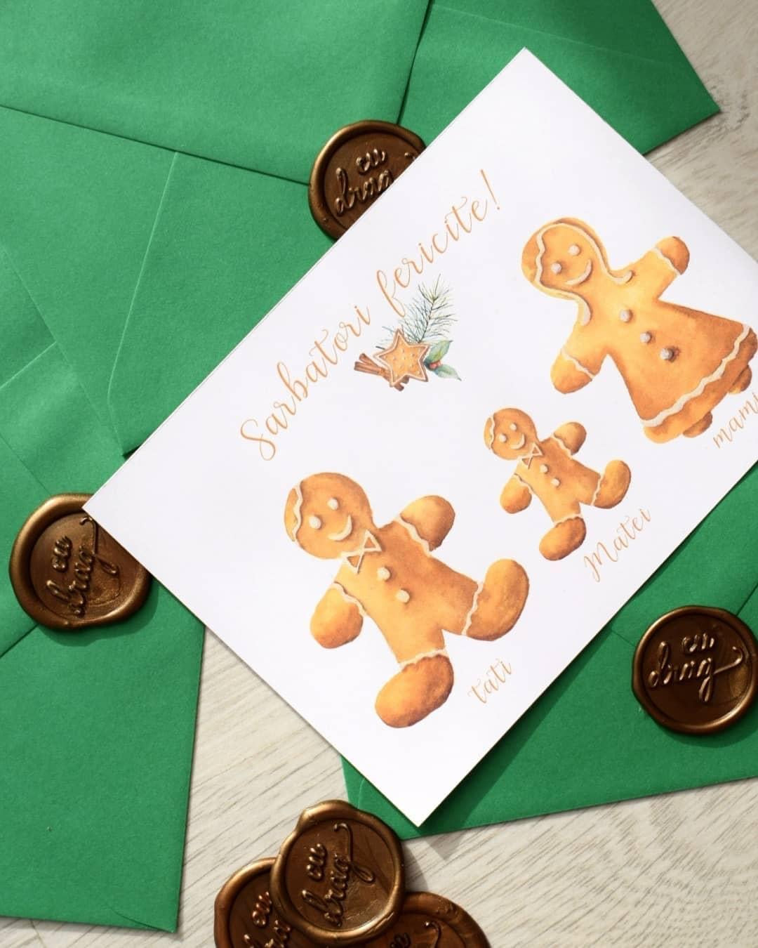 Felicitare - Familia de turtă dulce - Plic verde