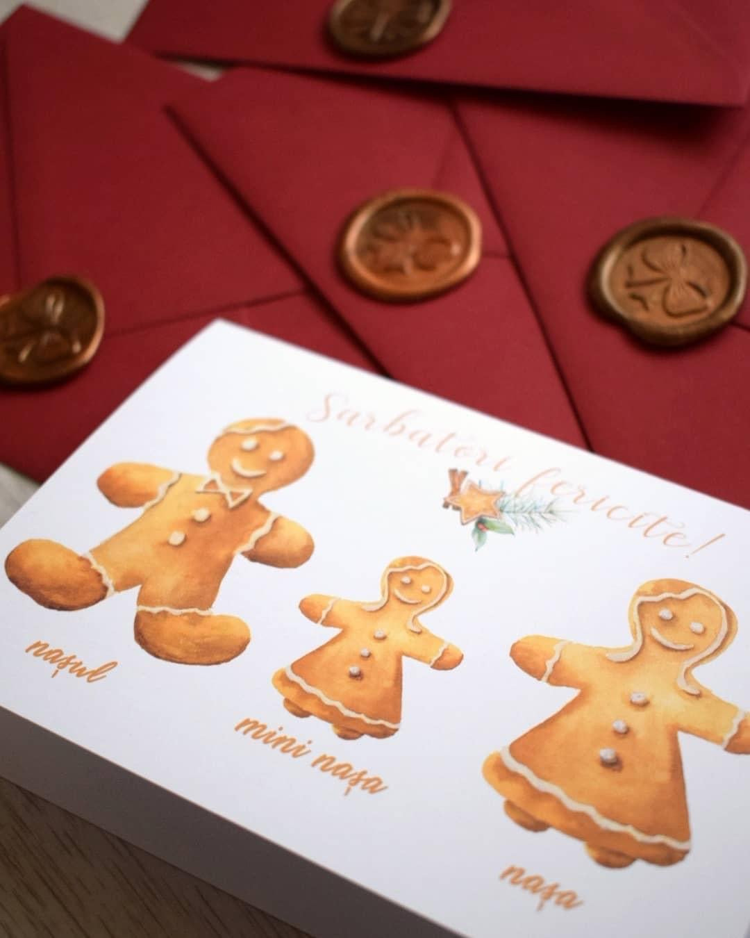 Felicitare - Familia de turtă dulce - Plic rosu