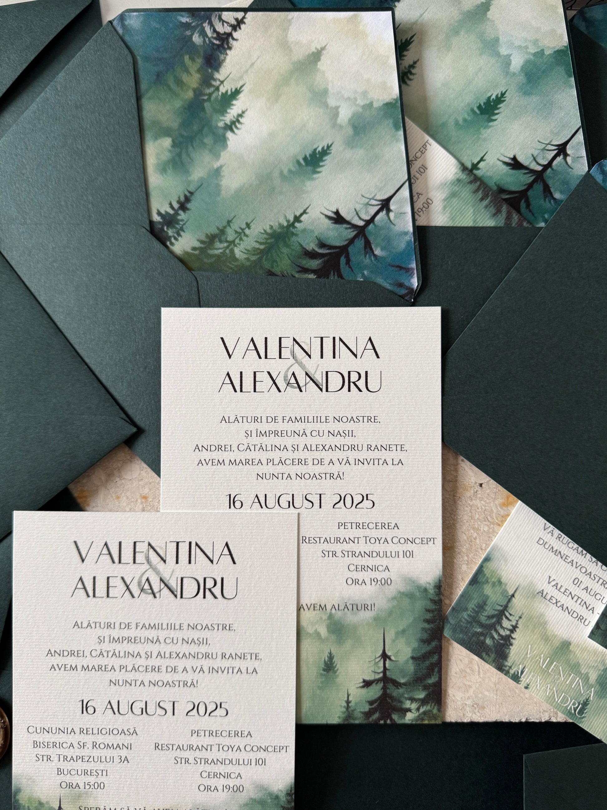 Invitație de nuntă verde pădure 