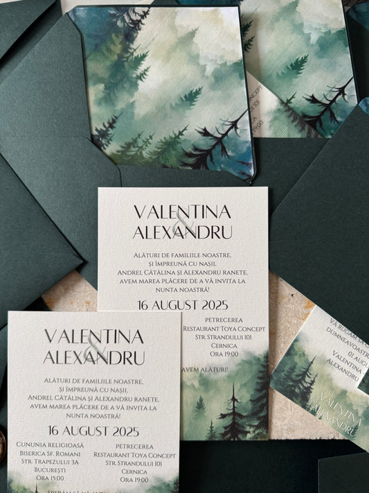 Invitație de nuntă verde pădure 