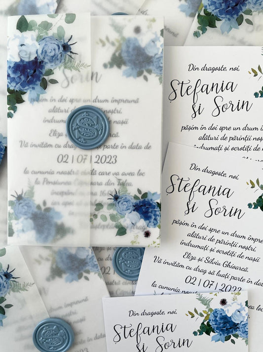 Invitație - Blue bouquet
